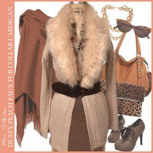 Miss Selfridge Dusty Peach cardigan With Faux Fur Collar Size 6
